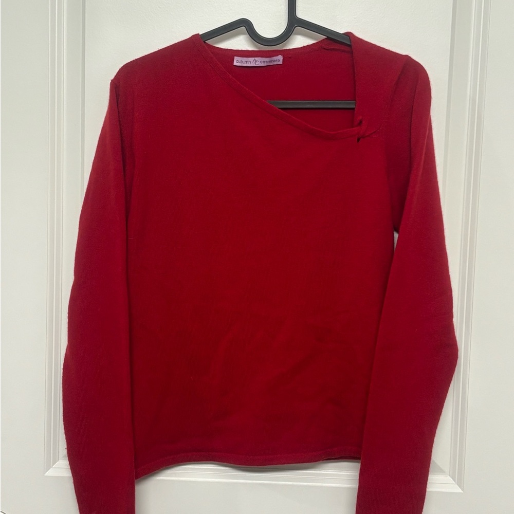 Autumn Cashmere Red Cashmere Asymmetric Neckline Sweater